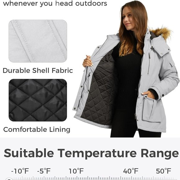 Women's Quilted Winter Coat Warm Puffer Jacket Thicken Parka with Removable Hood - Picture 6 of 6